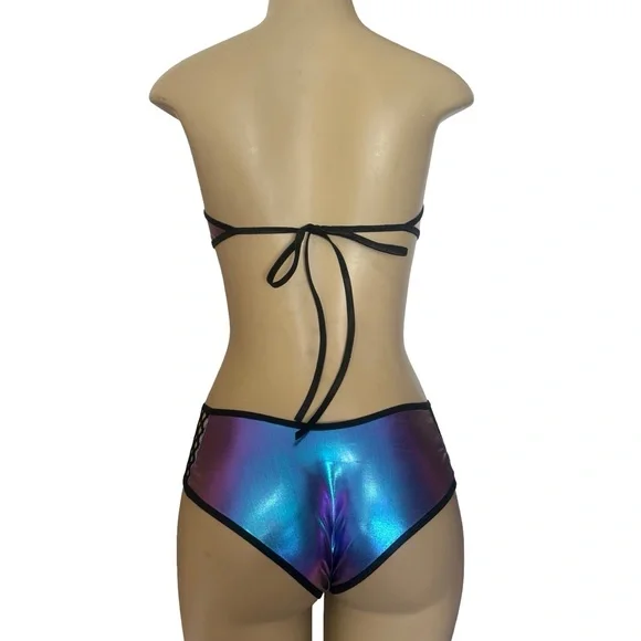 Iridescent Bikini Set with Mesh Detail exotic Dancewear rave edc - Picture 5 of 5